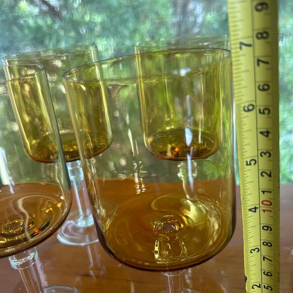 Vintage Amber Stemmed Glasses Set of 4 – Mid-Century Modern Cylindrical Goblets - Picture 16 of 16